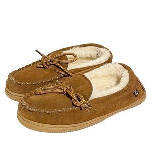 Lam Kids Size 2Y Moccasins Slippers Brown Suede Sherpa Lined Youth